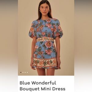 Farm Rio Blue Wonderful Bouquet mini dress